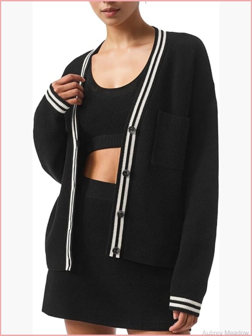 Oversized Color Block V Neck Cardigan Open Front Knit Long Sleeve